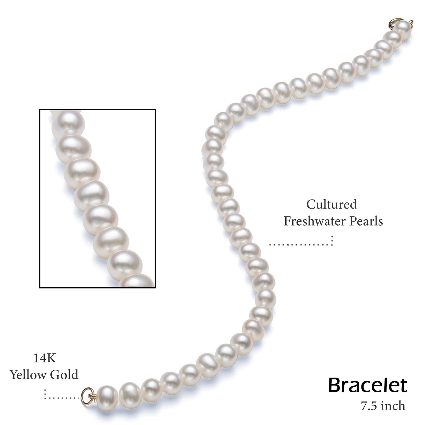 Belacqua 14K Gold 5.0-6.0mm Freshwater Pearl 18" Necklace Bracelet Stud Earrings Set for Women | Jewelry for Her | Gift Box Included