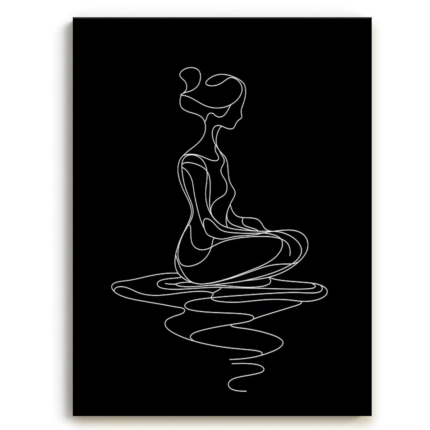 CCCHCY Minimalist Black and White Line Canvas Wall Art, Abstract Modern Zen Art Print, Meditating Woman Wall Decor, Serene Yoga Pose Artwork, Spiritual Home Décor for Living Bedroom, 12" x 16"