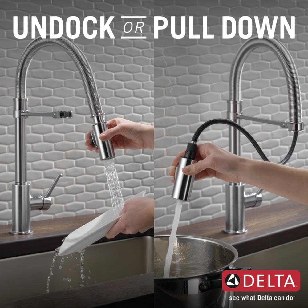 Delta Faucet Trinsic Pro Commercial Style Kitchen Faucet, Kitchen Faucets with Pull Down Sprayer, Kitchen Sink Faucet, Faucet for Kitchen Sink with Magnetic Docking, Arctic Stainless 9659-AR-DST