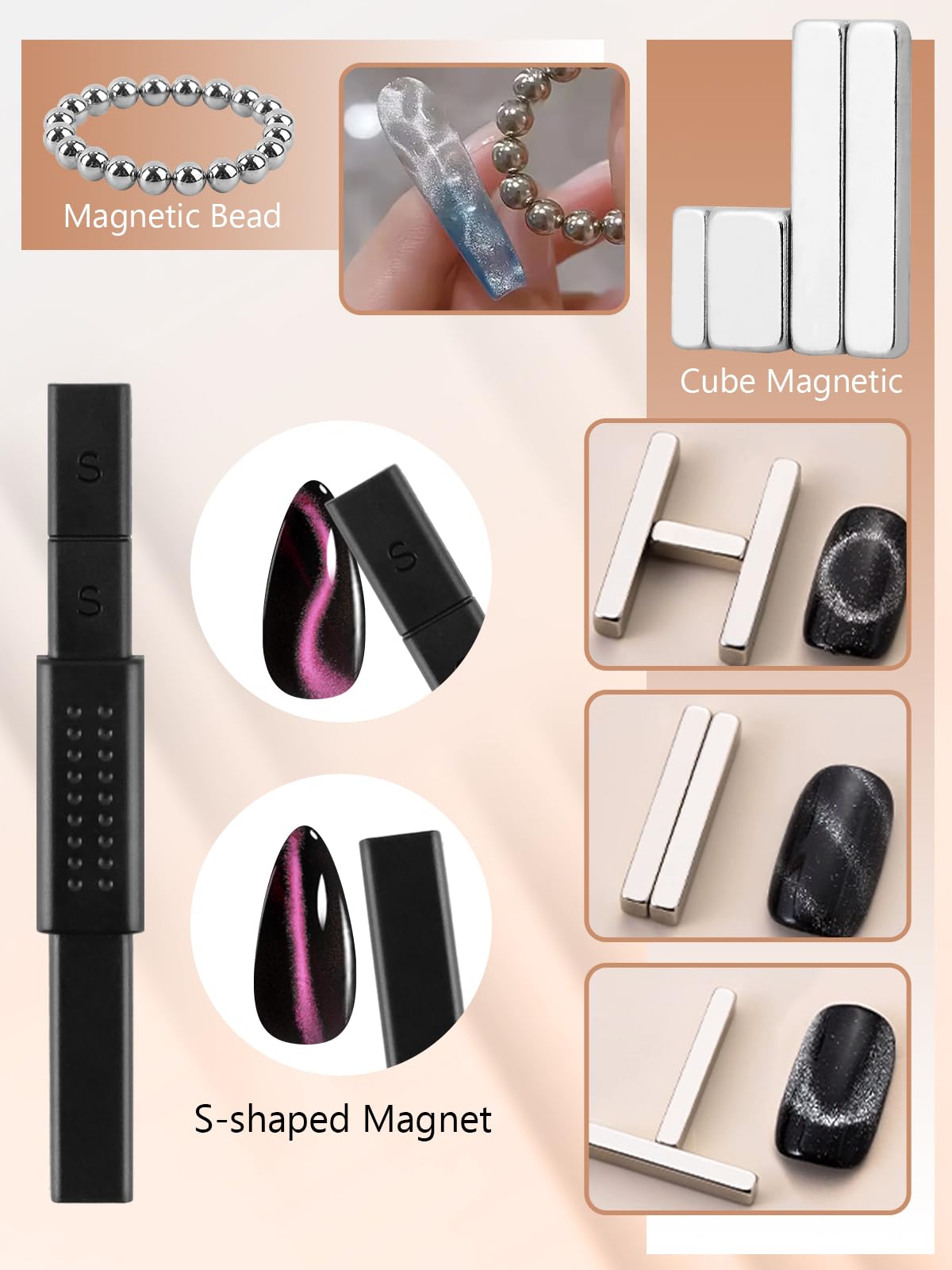 EBANKU Cat Eye Nail Magnet Set, 28PCS Cat Eye Gel Nail Polish Magnet for Nails, 3 IN 1 Heart Magnets for Cat Eye Gel Polish, Cat Eye Magnets Sticks French Nail Design Tools Nail Art Accessories