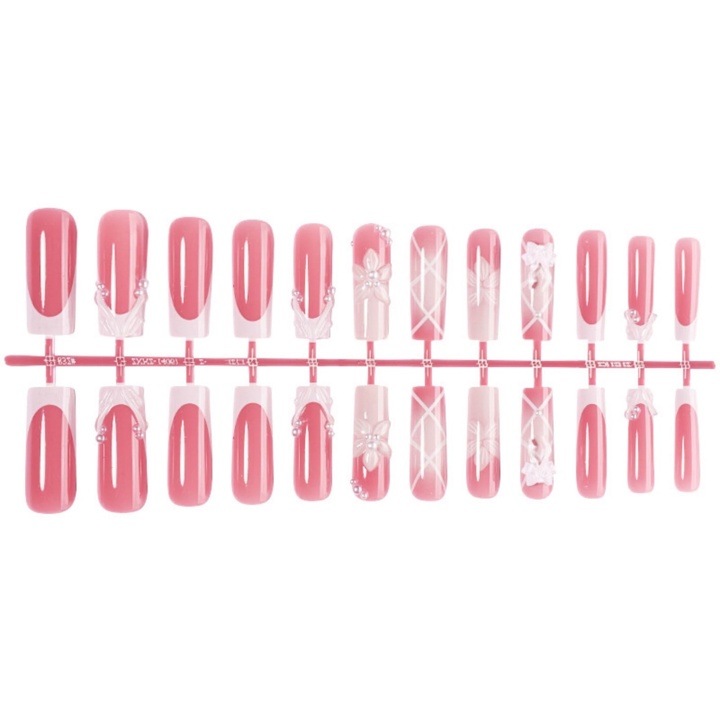octoswave Press on Nails Medium Square Fake Nails White French Artificial Nail with 3D Flowers and Bow Stick on Nail for Women 24pcs