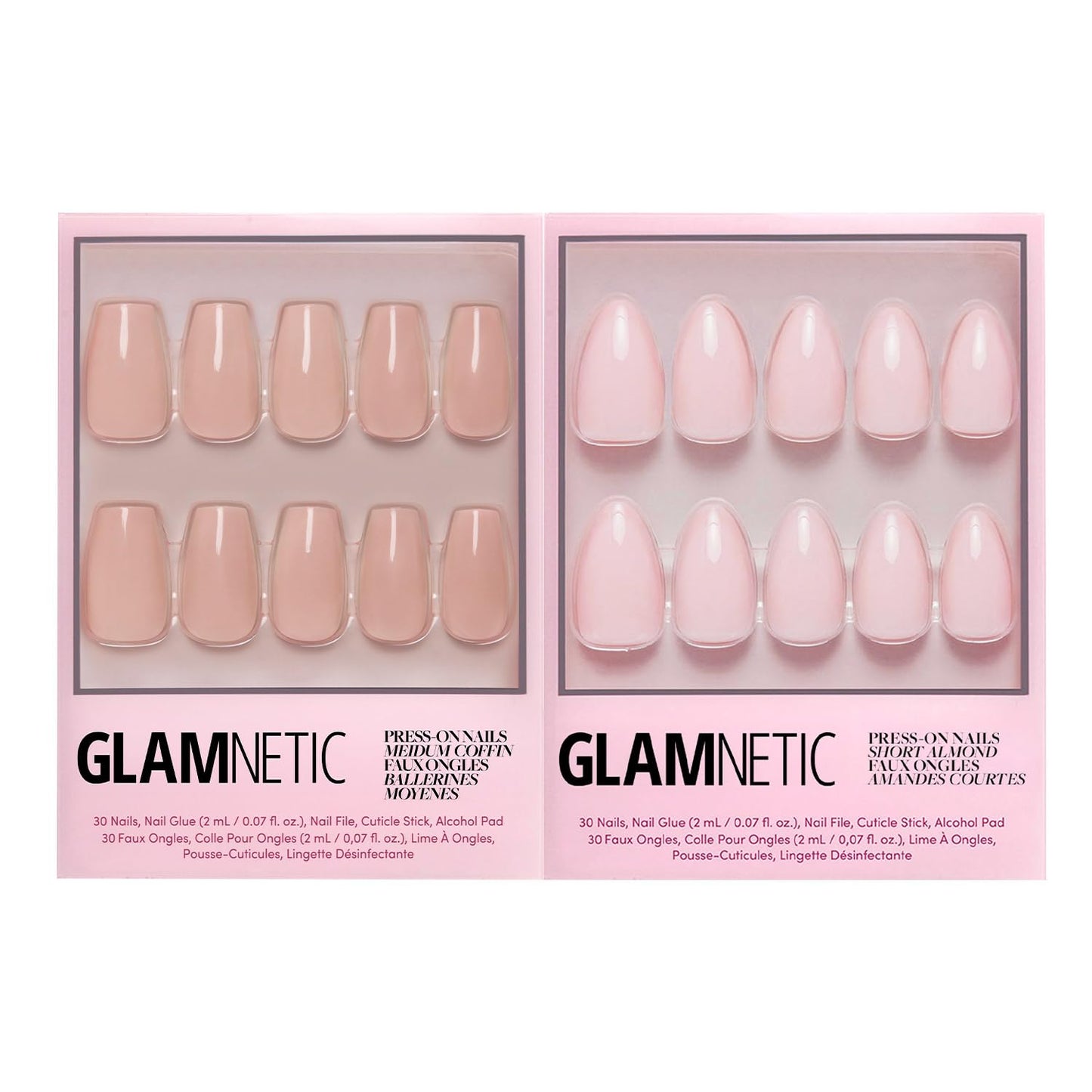 Glamnetic Press-On Nails Bundle - Exposed & Ballet Pink | Medium Coffin Fake Nails, Nude Opaque Neutral | Opaque Light Blush Pink Short Almond False Nails | Reusable, Salon-Quality Nail Kits