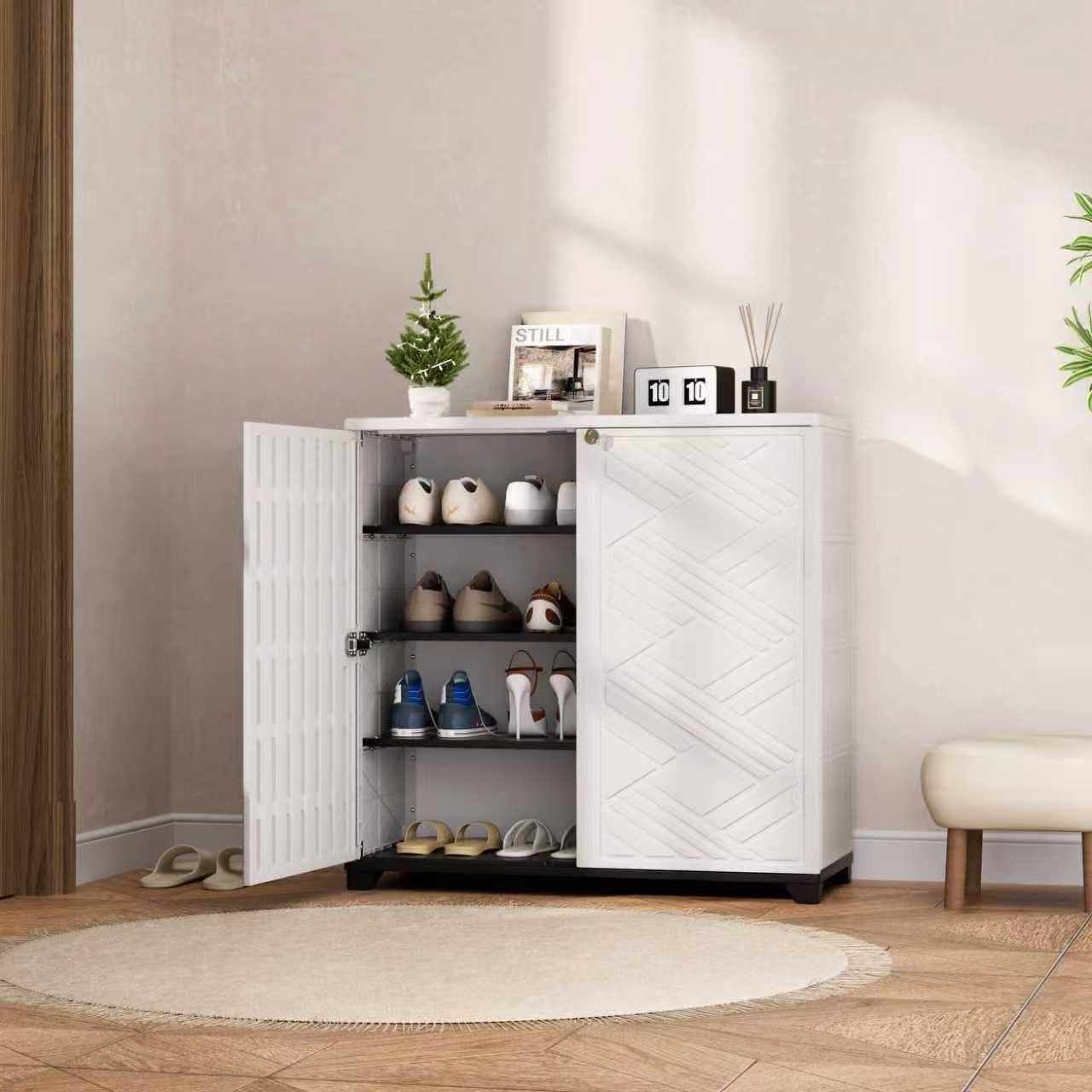 Mrosaa Storage Box Outdoor Caninet,Resin Indoor Storage Box Waterproof,Outdoor Storage Cabinets for Patio/Garden/Backyard(with 1 Shelf)-White