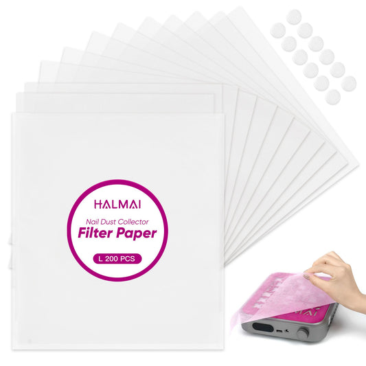 HALMAI 200 Sheets Nail Dust Collector Filter Paper, Disposable Nail Dust Filters for Most Finger Dust Collector Machine, Nail Vacuum for Fingernail Salon Spa Tech Supplies & Accessories (White, L)