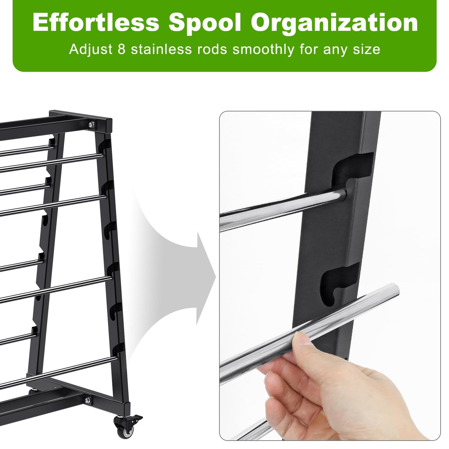 SELEWARE Heavy-Duty 8-Rod Wire Spool Rack – 400lb Capacity Cable Caddy & Dispenser with Locking Wheels, Adjustable Spool Rods for Electrical, Industrial & Retail Use