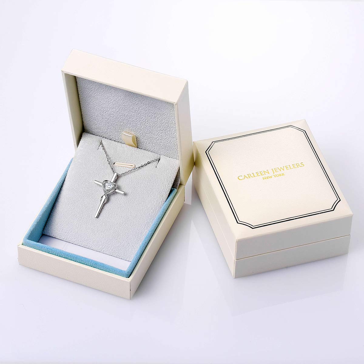 FANCIME Cross Necklace For Women Sterling Silver Birthstone Necklace Simulated Diamond Infinity Heart Cross Pendant April Birthstone Jewelry Gifts for Women