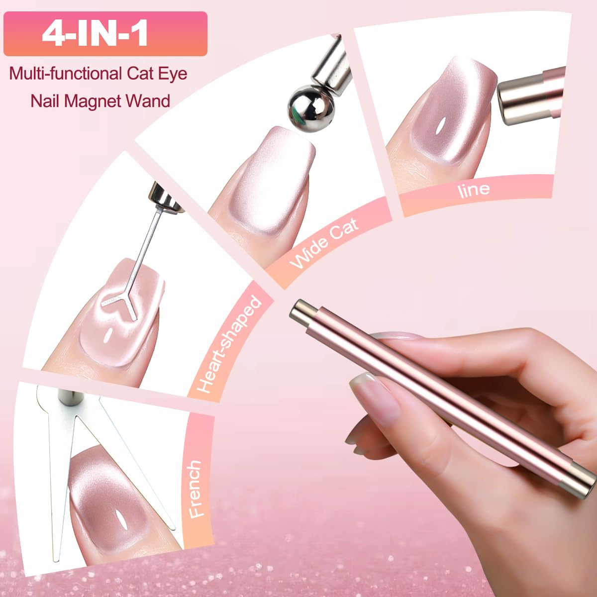 Cat Eye Magnet for Nails, Double-Head Cat Eye Nail Magnet Set with Round Magnet Beads, French & Heart-Shaped Nail Magnetic Guides Bead-Attracting Nail Magnets Pen for Nail Art Design