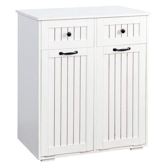Laundry Cabinet with 2 Removable Laundry Basket 2 Drawers Durable and Easy to Clean Tilt Out Hamper Organization Storage Sorters for Bathroom Living Room Entryway Particle Board White