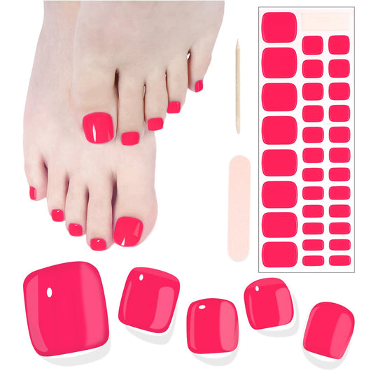 SILPECWEE Semi Cured Gel Nail Strips, Toenails Stickers Full Nail Wraps UV Light Required, Salon Quality, Easy to Apply & Remove, Toenail Strips for Women Girl (Dreamy Pink - 32PCS)