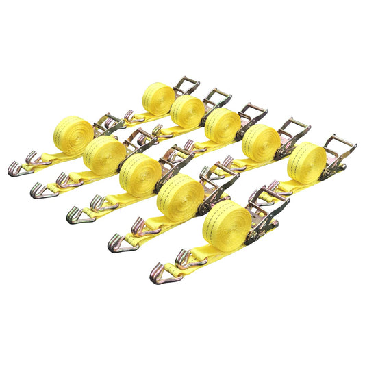 Ratchet Tie Down Straps, 1.5 in x 15 ft, 4,400 lb Breaking Strength, J-Hook, 10-Pack