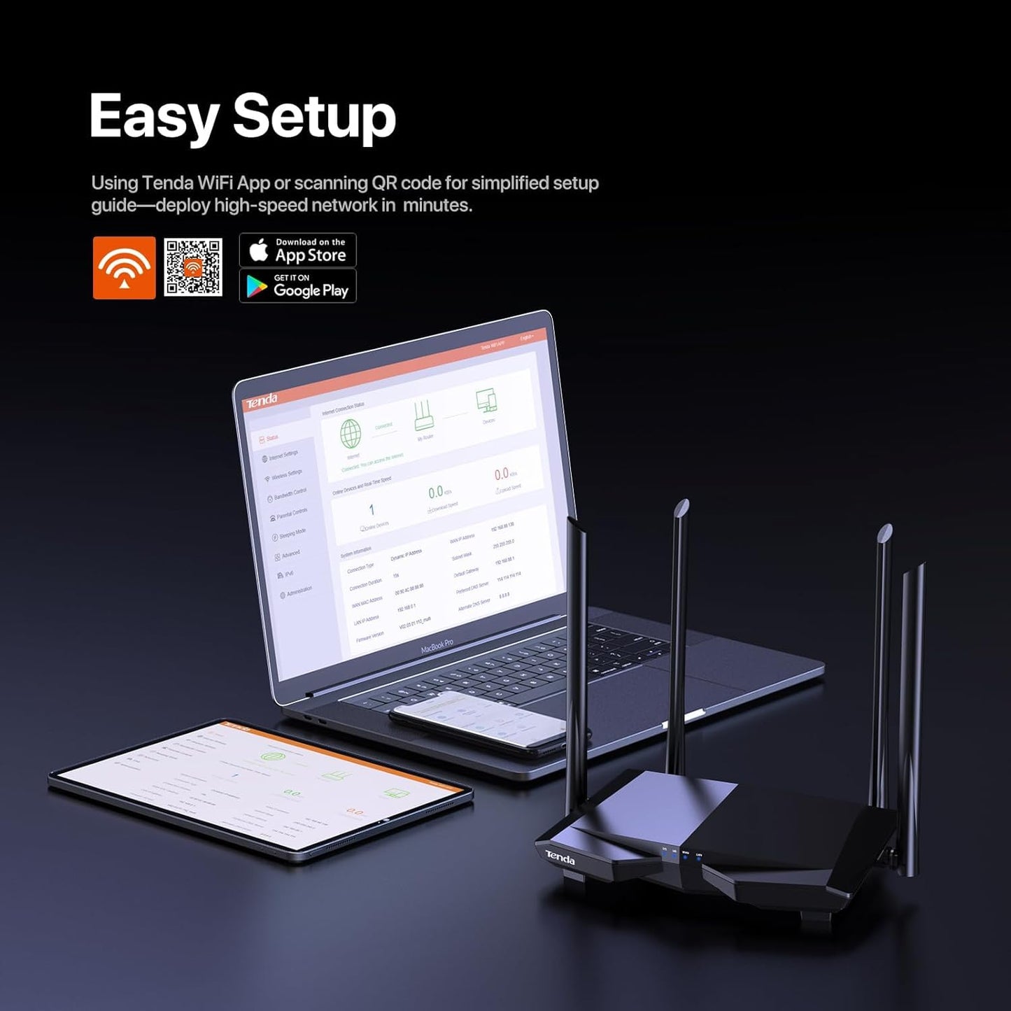 Tenda AC1200 Smart WiFi Router, High Speed Dual Band Wireless Internet Router with Smart APP, 4 x 100 Mbps Fast Ethernet Ports, Supports Guest WiFi, Access Point Mode, IPv6 and Parental Controls(AC6)