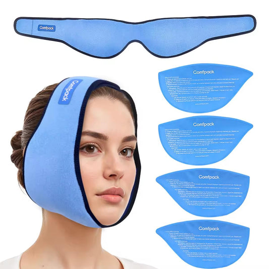 Comfpack Face Ice Pack Wrap for TMJ Relief with 4 Reusable Hot Cold Gel Packs, Wisdom Teeth Ice Pack Head Wrap for Tonsillectomy, Tooth Extraction & Teeth Removed, Oral Surgery, Cosmetic Injection