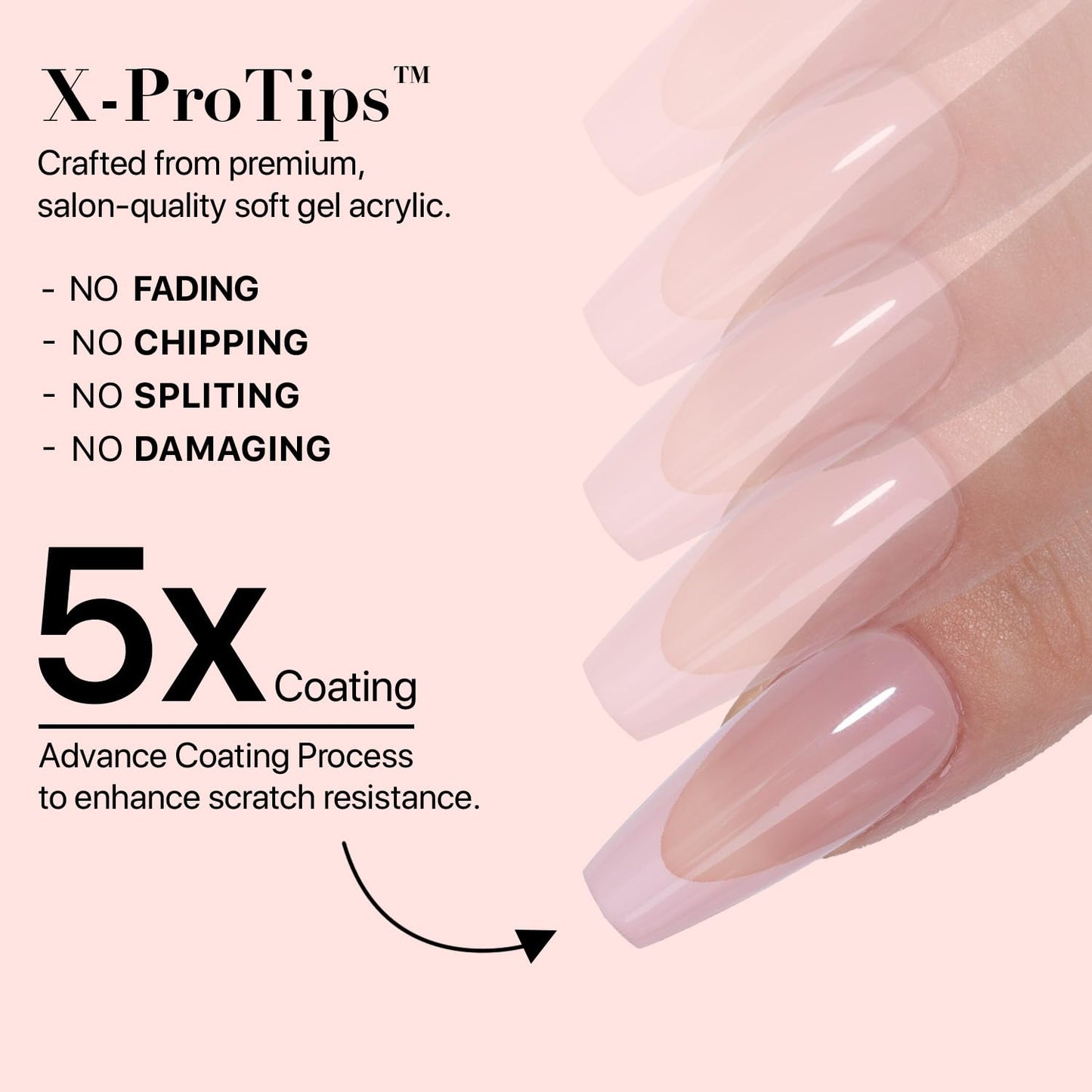 SXC Cosmetics French Tip Press On Nails - Skin Tone Nude and Color Series, Medium Coffin X-Pro Tips Starter Kit ST120KIT