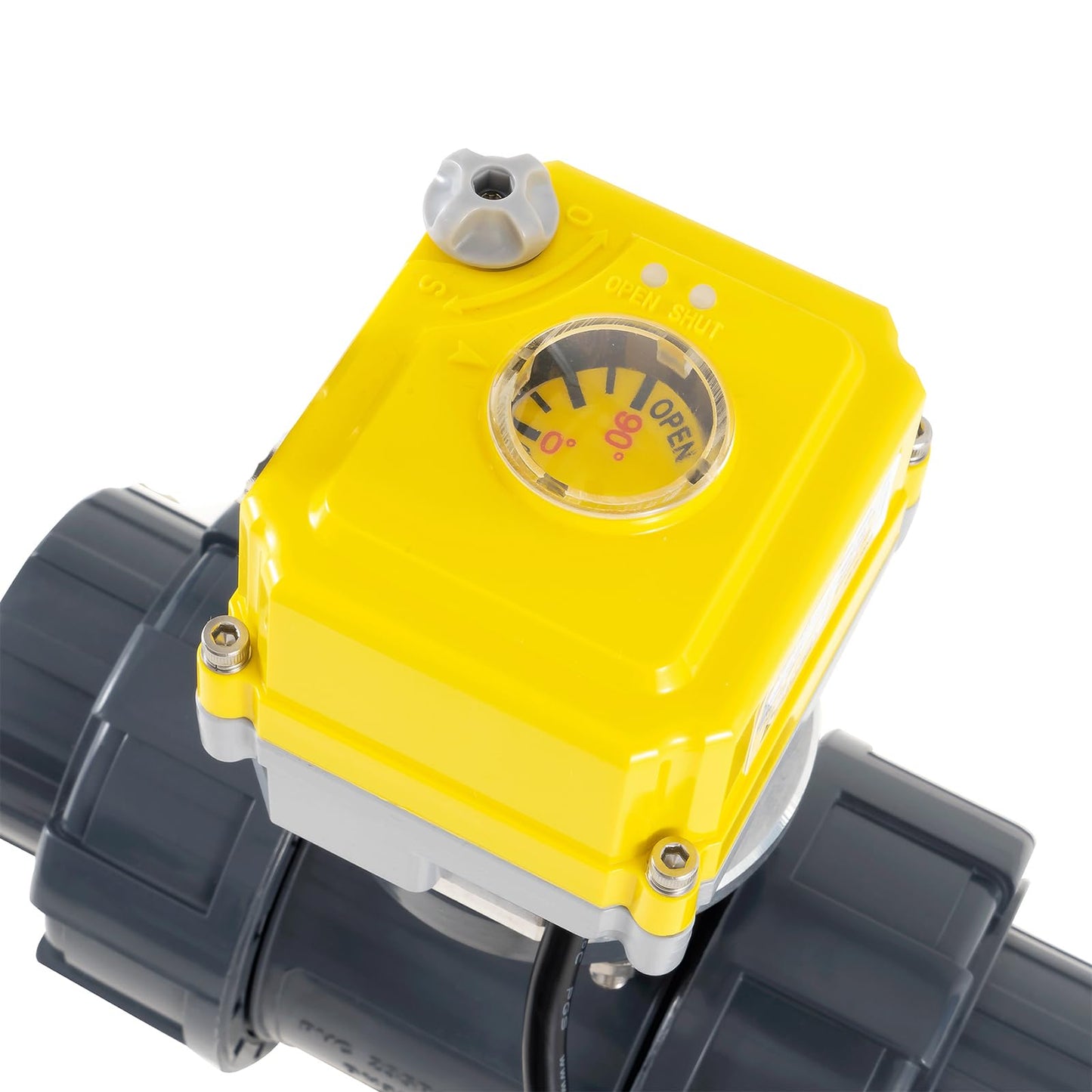 Electric ball valve 3/4 inch full bore 2-way PVC union ball valve, DC24V AC110V-230V power adapter and automatic return setting. Normally closed electric water valve DN20MM