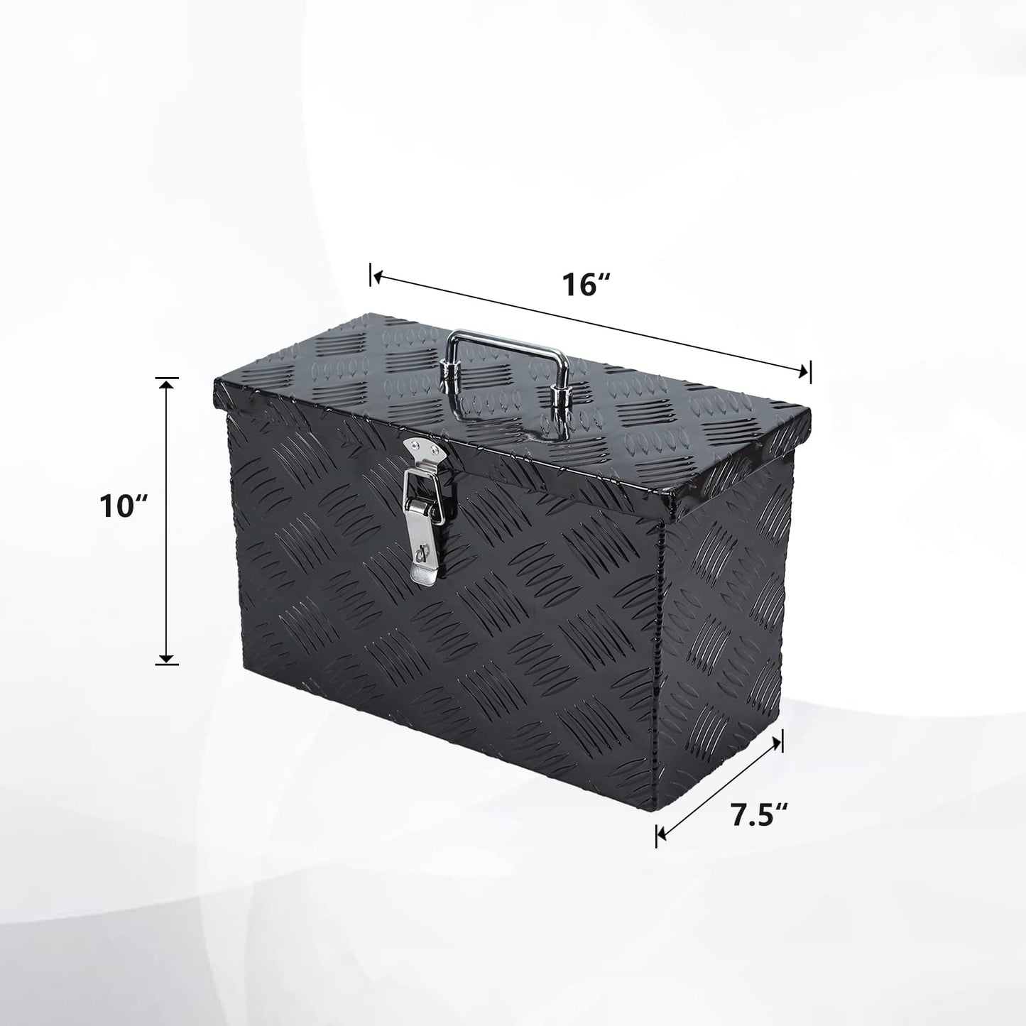 confote 16 Inch Aluminum Stripes Plated Tool Box Pick Up Truck Bed RV Trailer Toolbox Waterproof Square Storage Organizer Chest - Black
