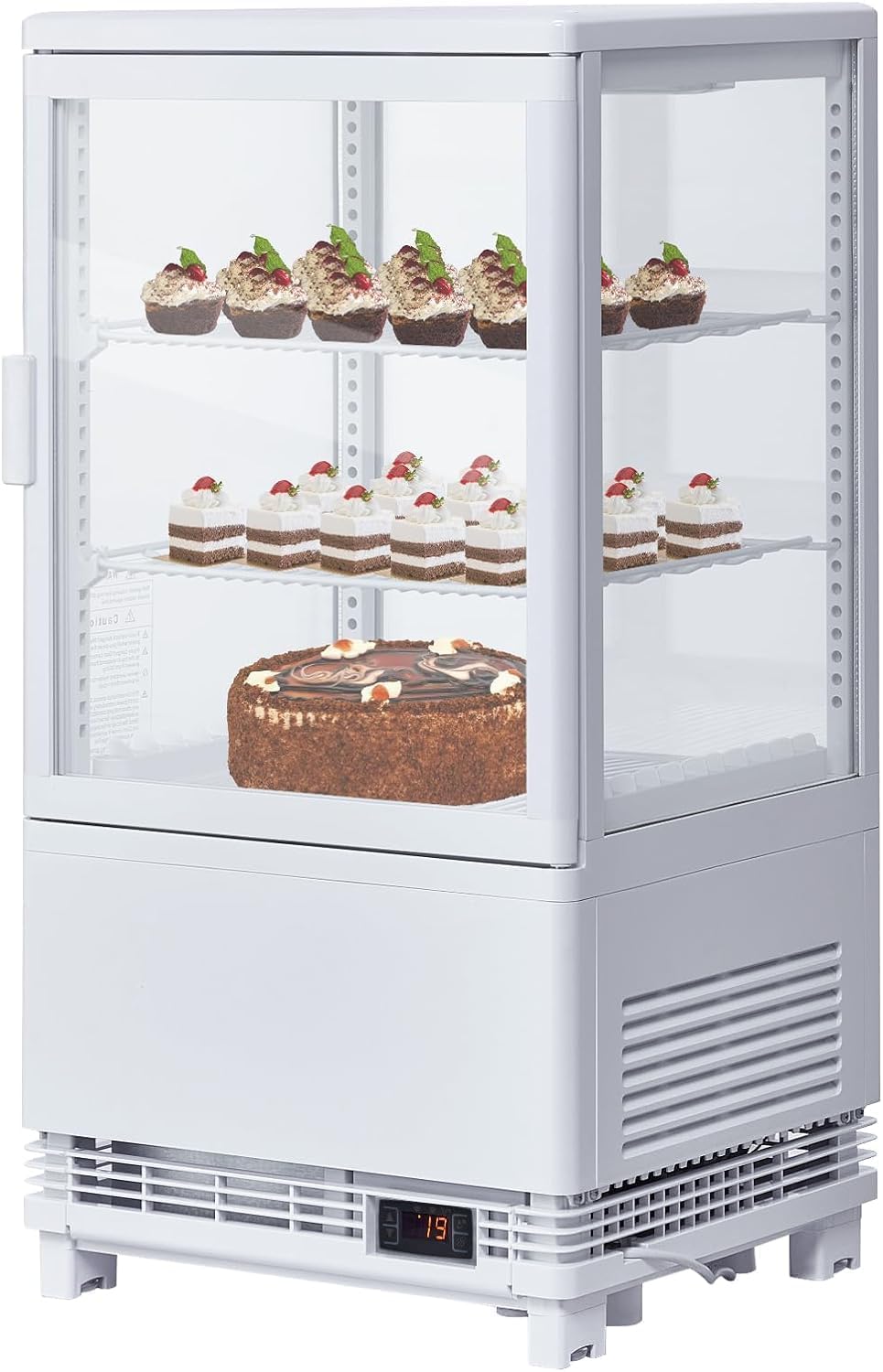 PeakPursuit Countertop Display Refrigerator 2.0 Cu.ft, LED Light, Air-Cooling, Sliding Door, Adjustable Shelves, Automatic Defrost, Commercial Mini Fridge for Bakery, Cafe, Restaurant, White