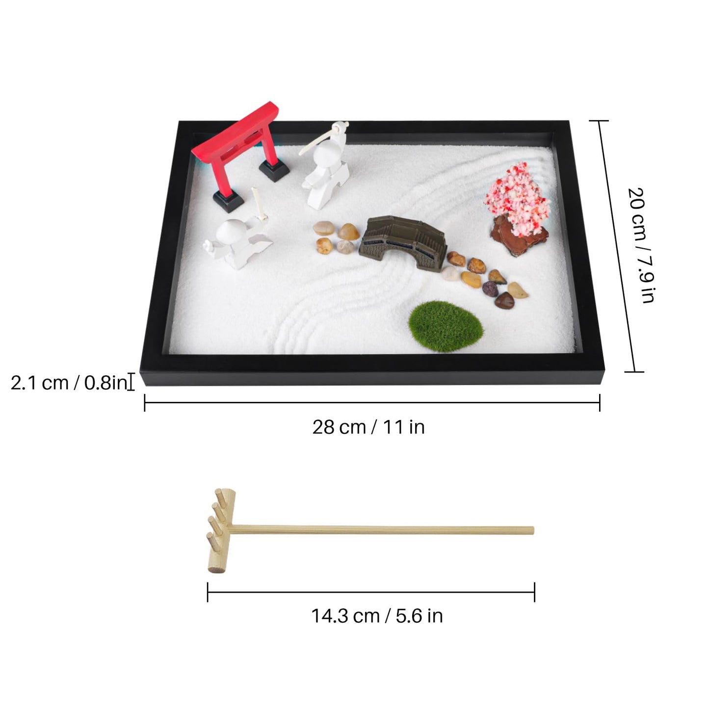 Japanese Zen Garden for Desk - Sakura Tree Samurai 12" x 8" Desktop Mini Zen Garden with White Sand Artificial Bonsai Tree Rocks Rakes & Accessories - Meditation Zen Gifts Office Decor