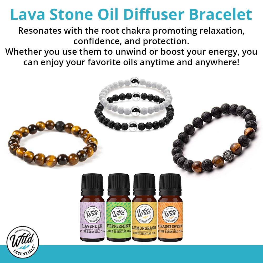 Wild Essentials Tiger Eye Lava Stone Essential Oil Diffuser Bracelet, Expandable up to 8 inches, Aromatherapy Jewelry for Women and Men