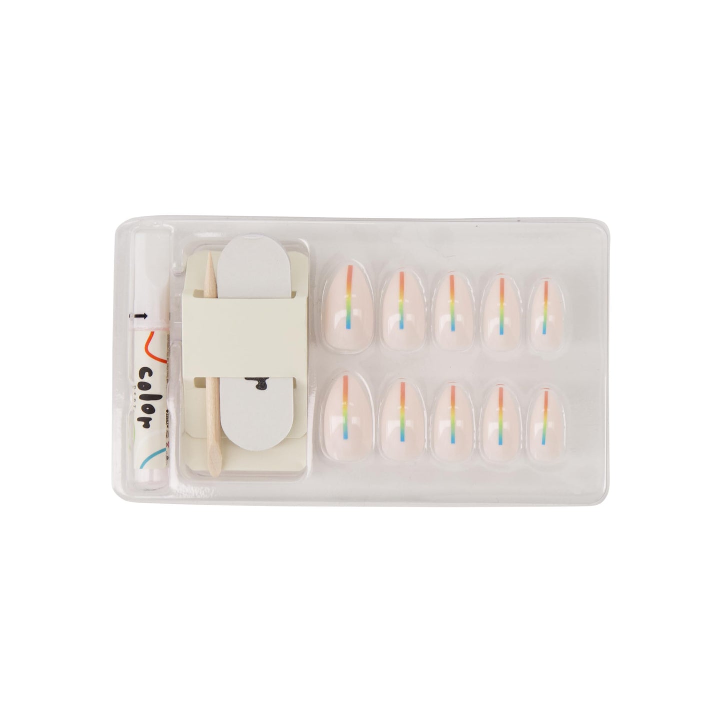 Color Dept Color Surge Faux Nails Short Almond Press On Nails with Pearl Iridescent Finish Rainbow Stripe Design Acrylic Nail Kit for Girls Women