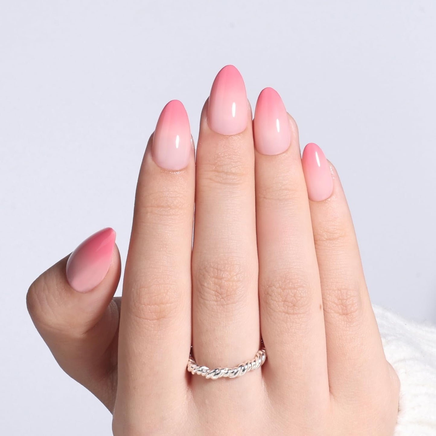 Leefrei Peach Fade Press On Nails - Glossy Blush Tips Press On Nails Short Almond Nails Press Ons for Women Fake Nails with Glue, Reusable Glue on False Nail in 16 Sizes - 32pcs, Peach Fade