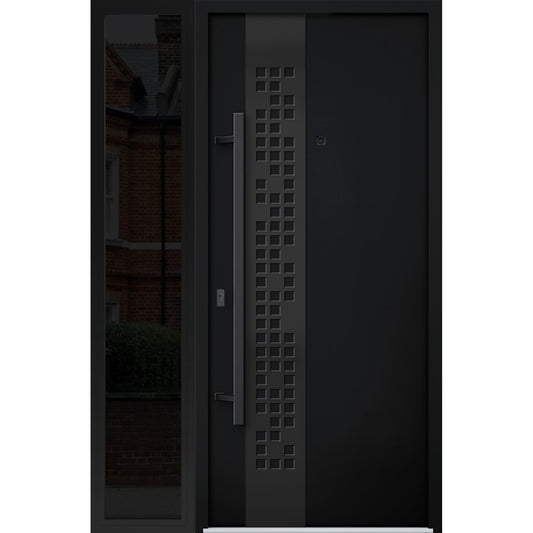 VDOMDOORS Front Exterior Prehung Steel Door/Deux 6078 Black Enamel/Side Exterior Window Sidelite/Entry Metal Modern Painted W36+12" x H80 Right Hand Inswing