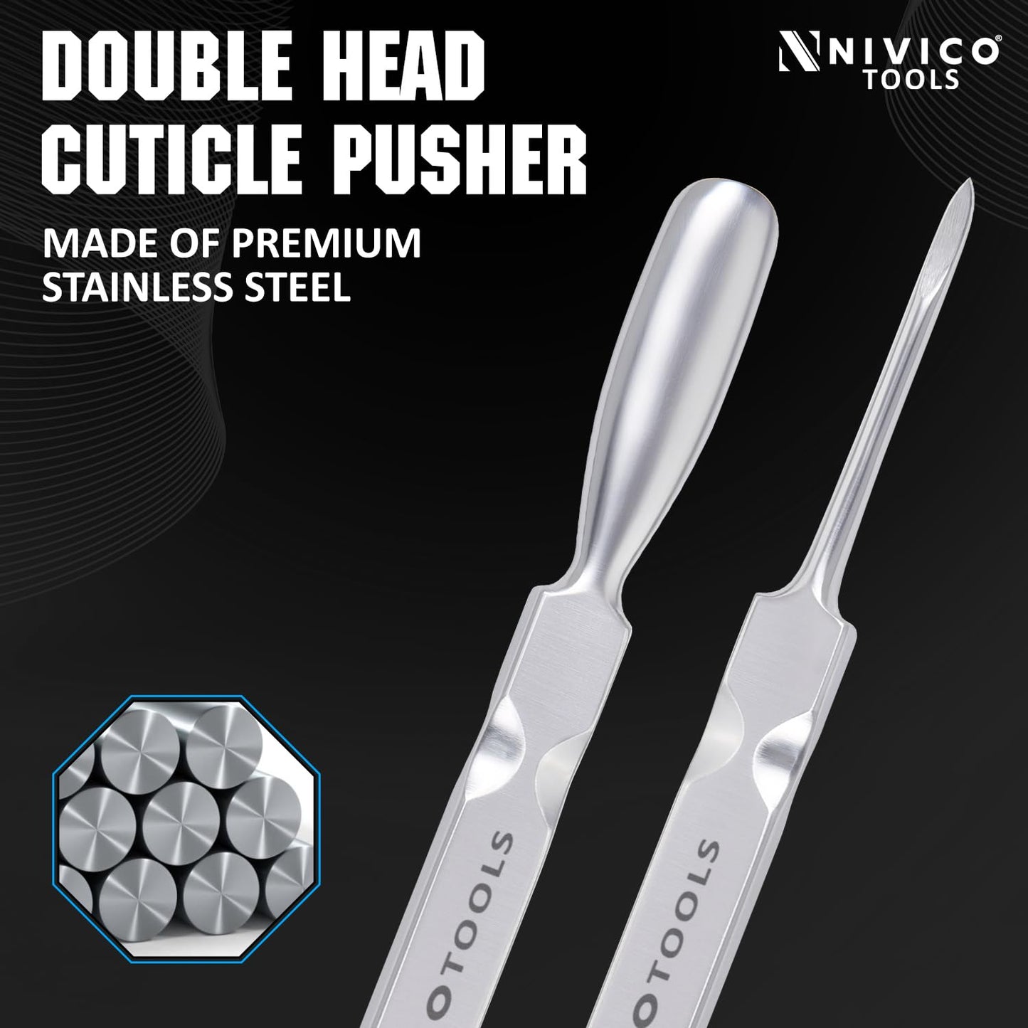 NIVICO Flat Handle Gouge Nail Pusher And Cuticle Pusher Tool, Double End Cuticle Remover, Nail Cleaner And Scraper for Nail Techs, Manicure & Pedicure Essentials