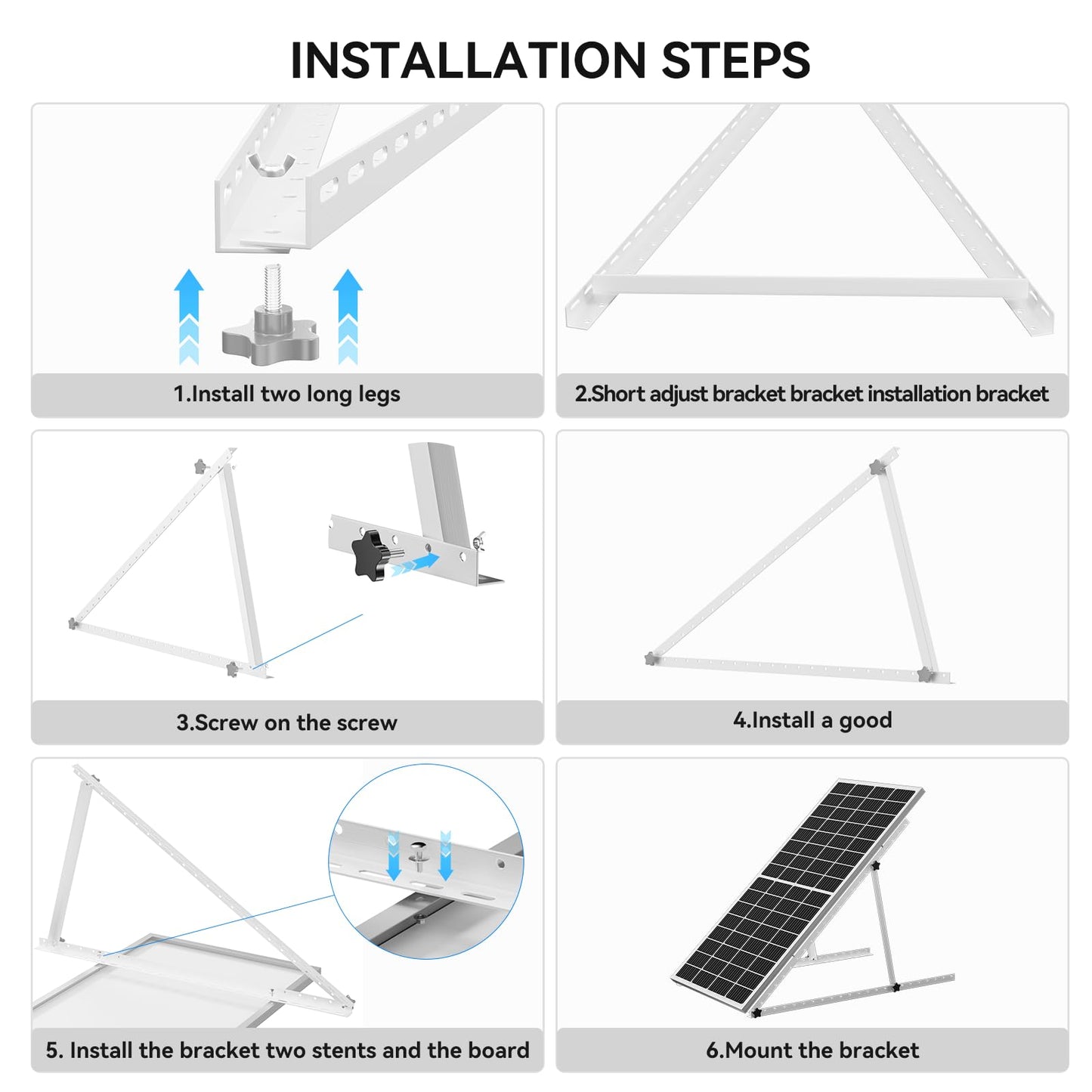 Rvpozwer Upgraded 47in 4 Sets Adjustable Solar Panel Tilt Mount Brackets, Foldable Tilt Legs, Support 100 200 300 400 500 Watt Solar Panels 4-8Pcs, Solar Panel Stand for Roof, Off-Grid, RV and Boat