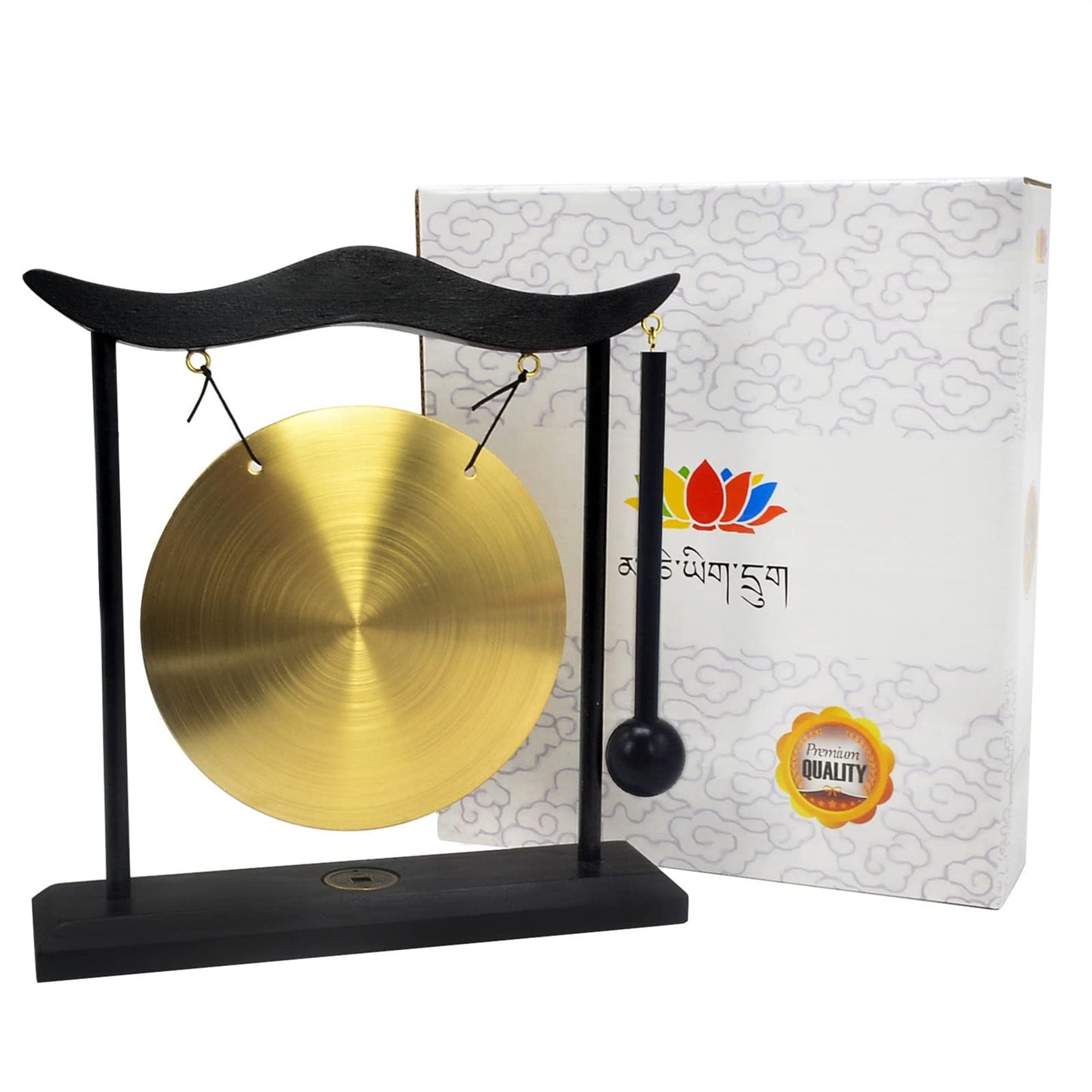 Feng Shui Brass Gong Desktop Zen Art for Fortune + Free Red String Bracelet H1301