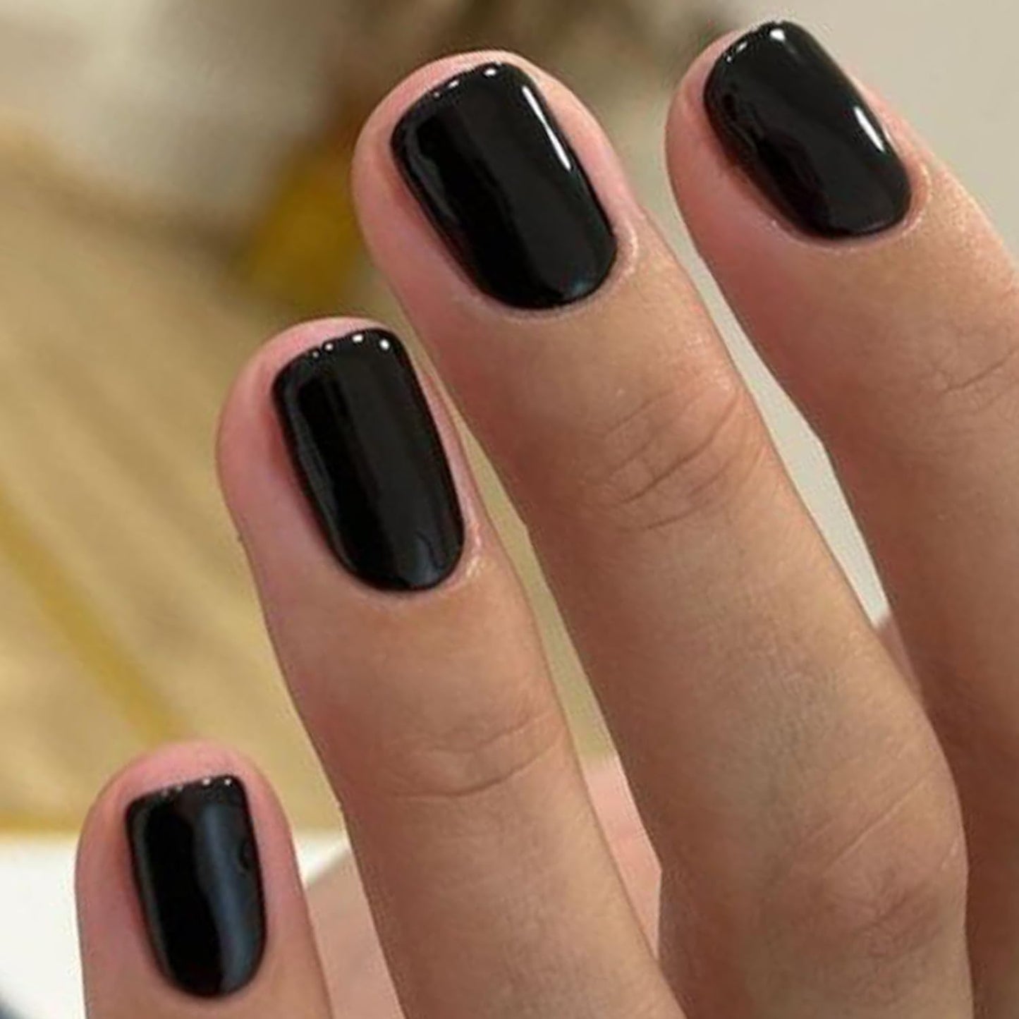 GLAMERMAID Press On Nails Extra Short Square, Jelly Soft Gel Fake Nails Round Squoval, Natural Nude Pink False Nails Tip, Pure Black Fake Nails Short Squoval, Natural Round Square Glue on Nails Glossy