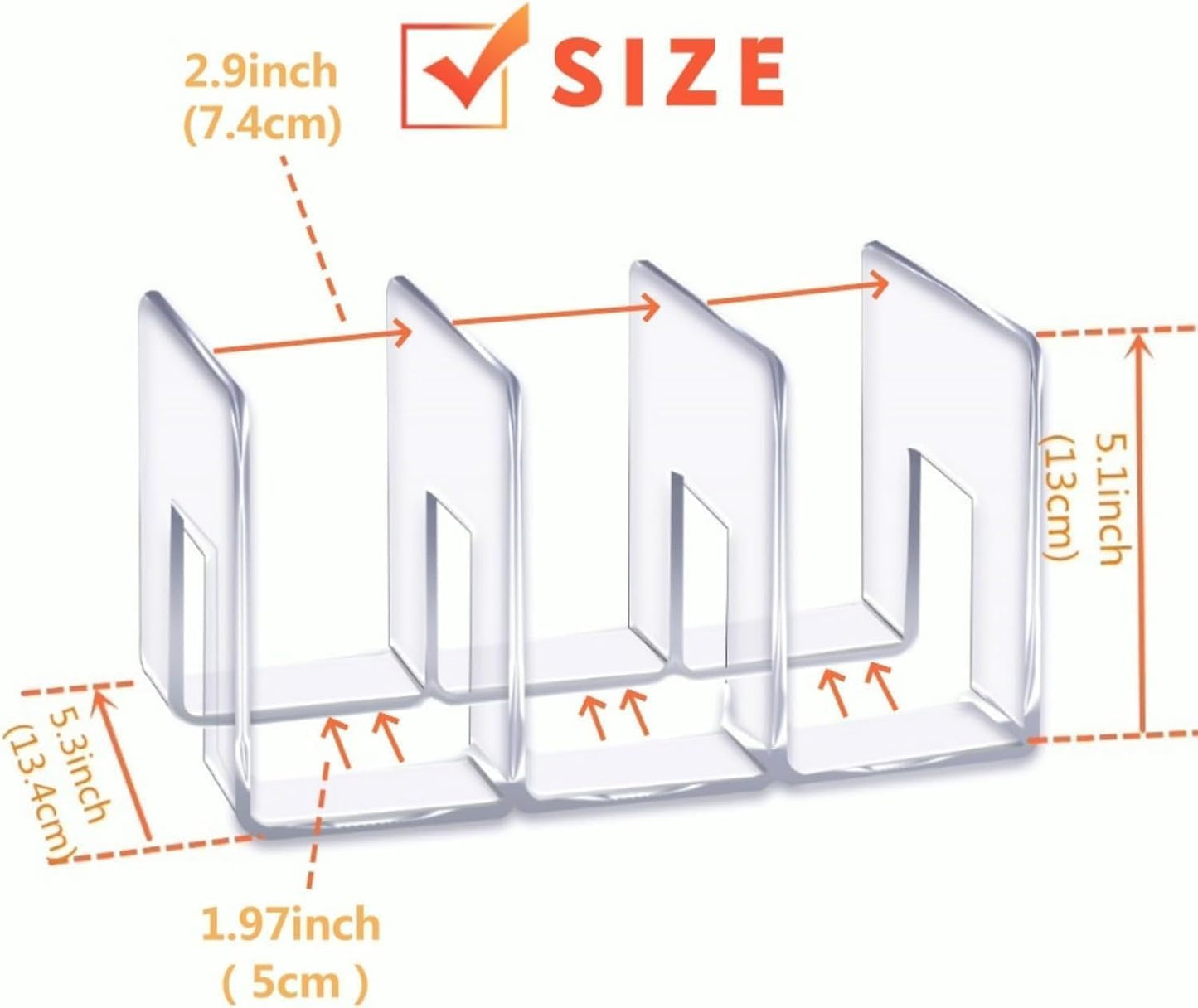 YAGELI Clear Acrylic Purse Organizer for Closet, 3-4 Section Desk File Sorter, 2.95" Wide Slots for Clutches, Handbags, Binders & Folders, Sturdy Stackable Bookshelf Organizer, 4-Pack (3 Sections)
