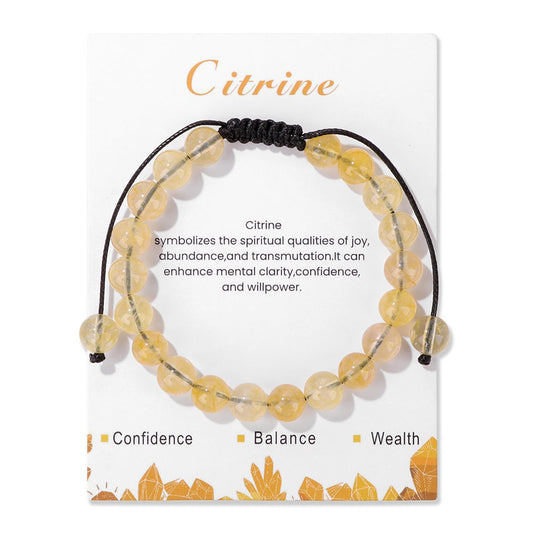 Citrine Bracelet for Women 8mm Handmade Adjustable Citrine Crystal Bracelet Natural Stone Citrine Beaded Bracelet Healing Crystal Bracelets Citrine Jewelry for Women