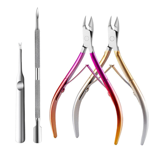 Cmetta Cuticle Nipper, Polished Coated Durable Trimmer with Pusher, Nail Clipper with Fine Edge, Comfort Grip Cuticle Cutter and Remover Tool Kit for Nail Care (Yellow+ Rose+ Pusher)