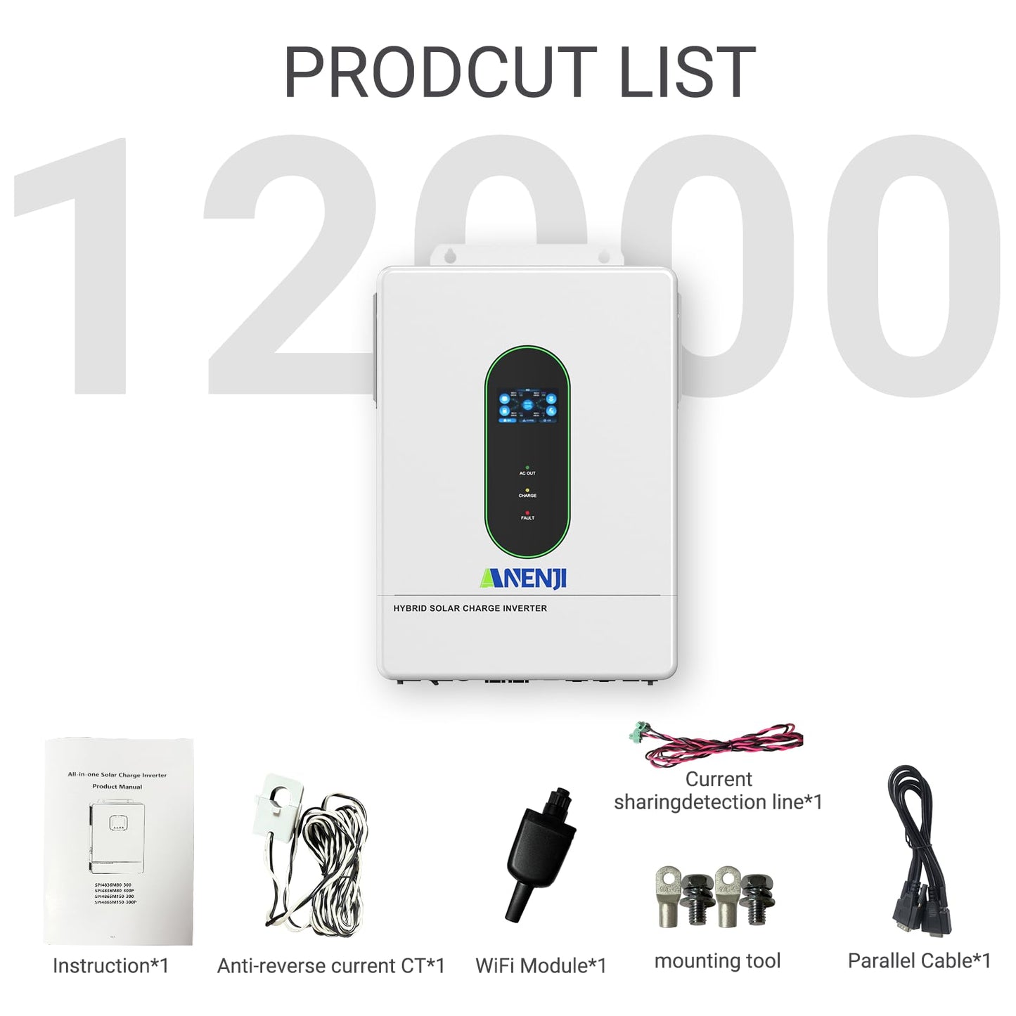 12000W Hybrid Solar Inverter 48V,120/240V Split-Phase,Dual MPPT Max. 220A Battery Charging,Parallel 6 Units,Pure Sine Wave,Off+On-Grid Inverter for Home Loads Safe and efficient UL1741 Certification