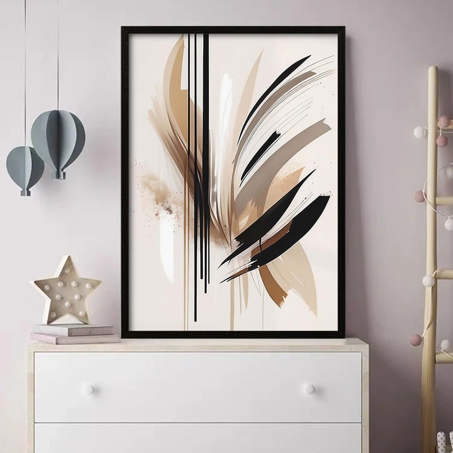 Framed Feather Lines Abstract Canvas Wall Art Print Modern Minimalist Poster Picture Living Room Bedroom Office Gallery Decor Living Room Bedroom Office Apartment 12X16 Inch Ready to Hang