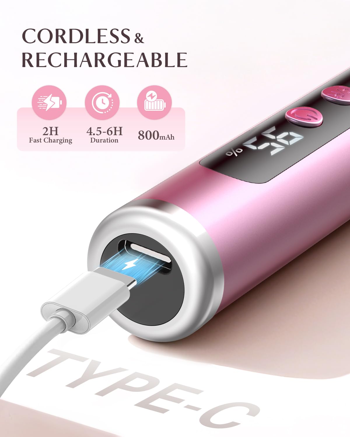 JOREST 13-in-1 Cordless Electric Nail Drill Kit with LED Display, 35,000 RPM 6-Speed Rechargeable Manicure Tool for Acrylic Gel Nails, Nail File with Bits & Sanding Bands, Gifts for Women, Rose Pink