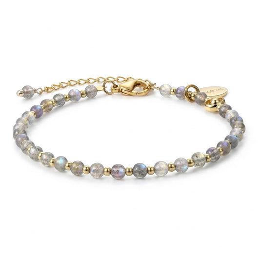 Morchic 3mm Gray Labradorite Natural Gemstone Beaded Bracelet for Women, Dainty Tiny Charm Jewelry, Adjustable 7.1-8.6", Ideal Birthday Holiday Gift