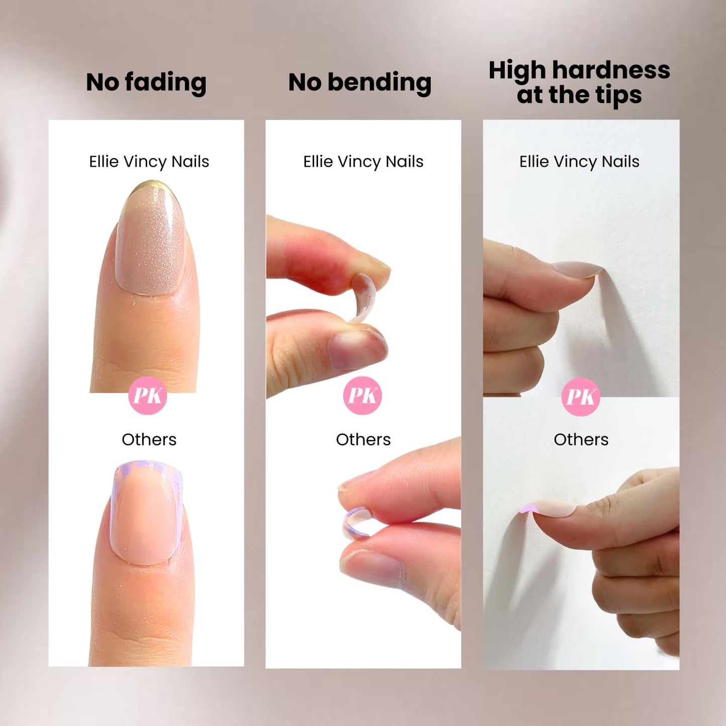 Ellie Vincy Press On Nails - Scarlet Edge French Nails, Short Almond Shape, Reusable Nails in 15 Sizes - 30 Nail Kit with Glue and Sticky Tabs