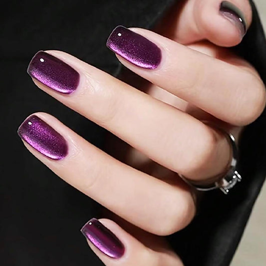 Purple Glitter Press On Nails Short Square Fake Nails Purple Glitter Design Stick On Nails Press Ons Reusable False Nails Full Cover Glossy Acrylic Glue On Nail For Women Nail Supplies 30Pcs