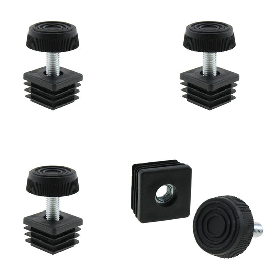 DGZZI 4PCS Plastic Metal Square Tube Insert Kit Adjustable Levelling Feet Black Furniture Adjustable Feet Nut Pipe Plug Supporting Feet for Mechanical Equipment and Fitness Equipment and Rack