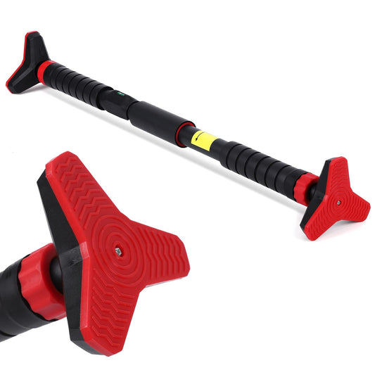 Adjustable Pull Up Bar for Doorway - 440LBS Weight Capacity, No Screws Installation with Level Meter and Auto Lock, Chin Up Bar for Home Gym Strength Training,Red Triple