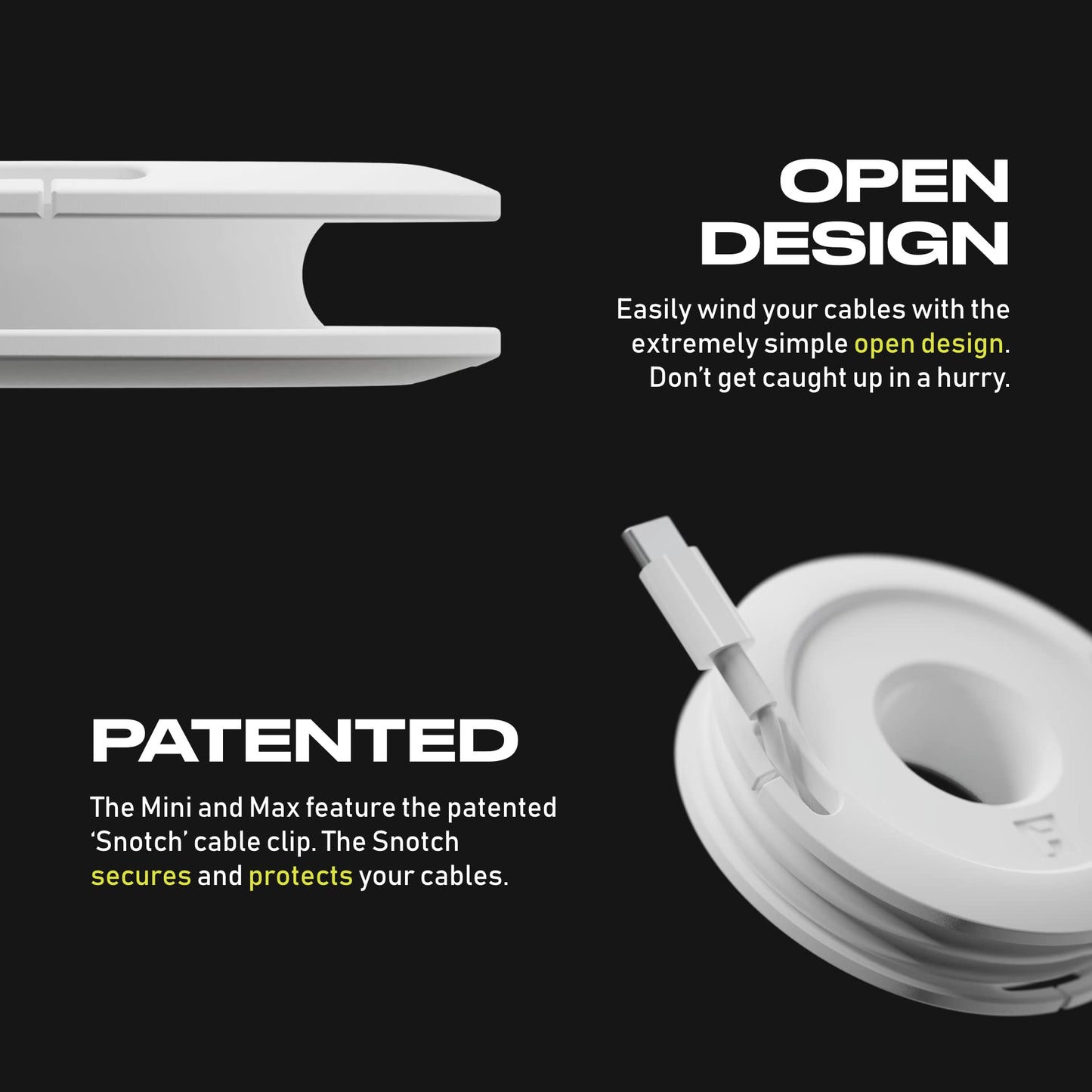 Side Winder Mini and Max Headphone, Earbud and Charging Cable Winder and Organizer Perfect for Wrapping Earbuds and Cords for Travel and Organization 2-Pack (White, Mini)