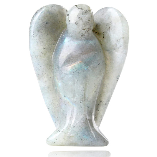 YATOJUZI 2" Crystal Angel Decor Labradorite Healing Polished Gift Stone Sculpture Statue Hand Carved Cute Figurines Gemstone Reiki Home Room Office Desk Decoration Guardian Angels Gifts for Women Men