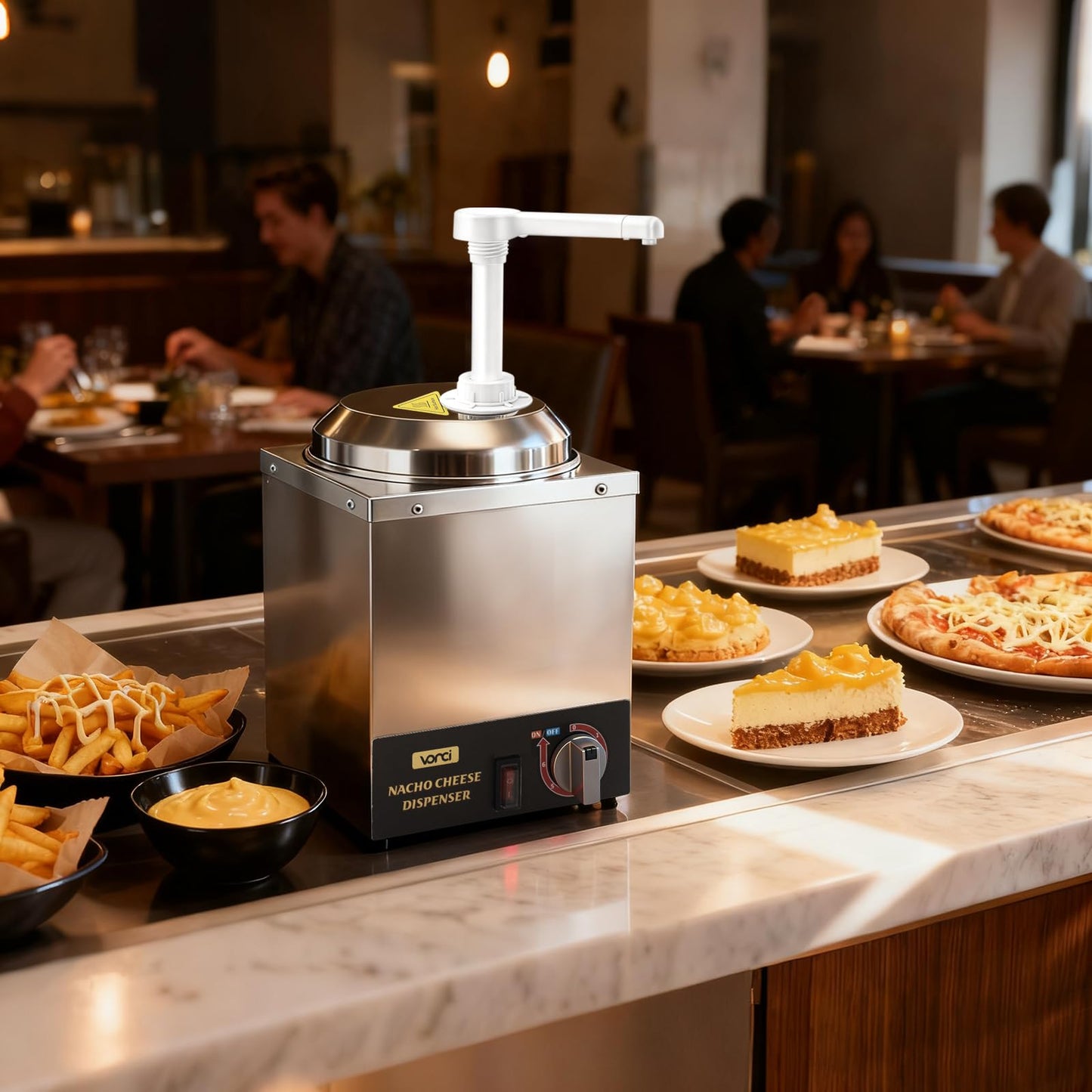 VONCI Nacho Cheese Dispenser, 2.8 Qt（2.5L） Nacho Cheese Warmer with Plastic Pump, Hot Fudge Dispenser with 6-Level Temperature Adjustment, Commercial Cheese Dispenser for Hot Fudge Cheese Caramel
