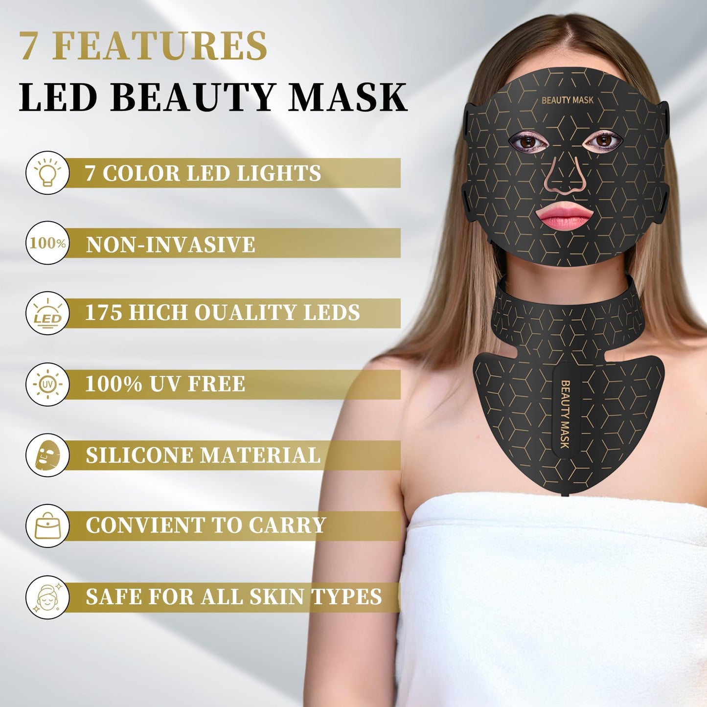 Verfubo FDA-Cleared Red Light Therapy for Face & Neck, Rechargeable 7-in-1 LED with 850nm & 660nm NIR, Hands-Free Silicone for Anti-Aging, Wrinkle Reduction & Sensitive Skin During Yoga or Work