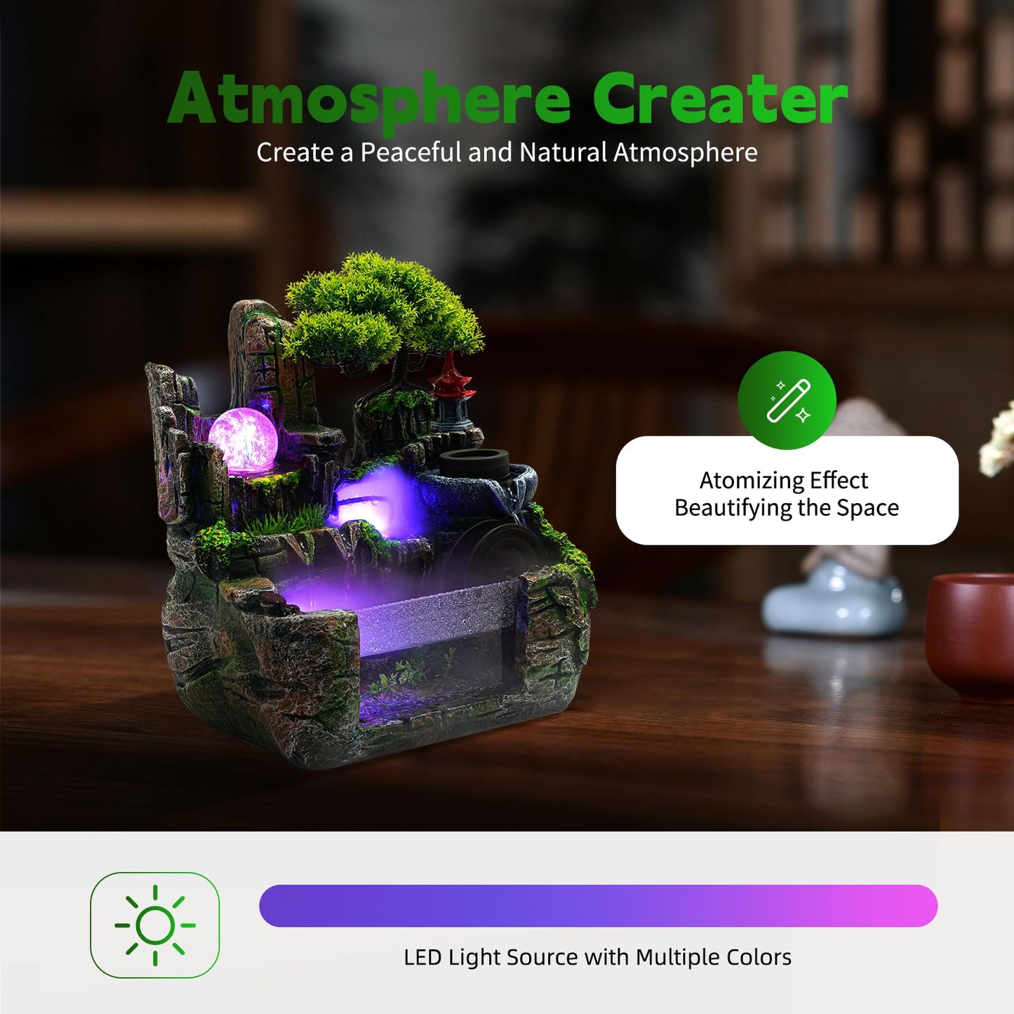 Gdrasuya10 Waterfountain Indoors Rockery Fountain Goldfish Waterfall Desktop Decorat Tabletop Rockery Fountain Waterfall Bonsai for Home Office Atomizing Humidifier