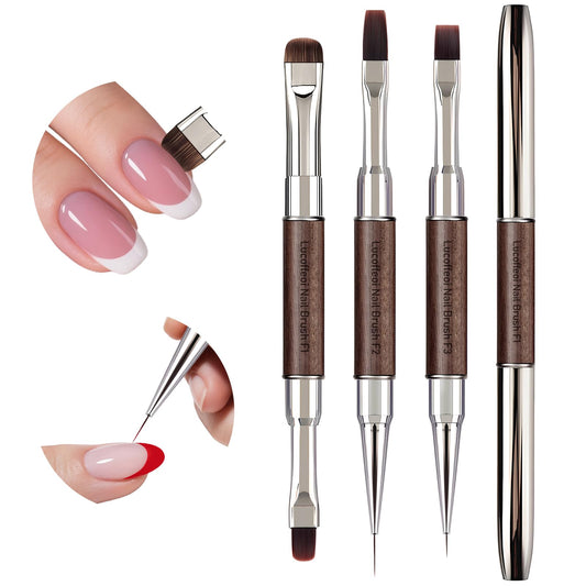 Nail Art Clean Up Brushes, Dual-End French Tip Brush 3PCS Set - Flat/Oval/Angled Dual Head Gel Nail Brushes for Polish Mistakes, Cuticle Cleaning, Acrylic & Polygel Nail Design Painting DIY Tools