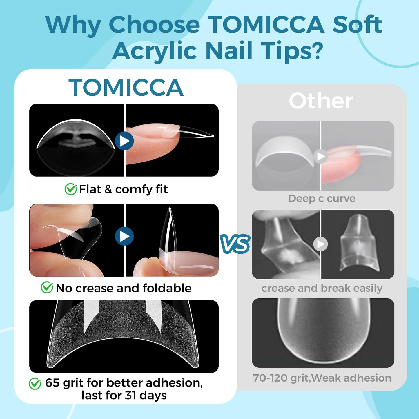 TOMICCA Medium Almond Nail Tips Half Cover 504Pcs