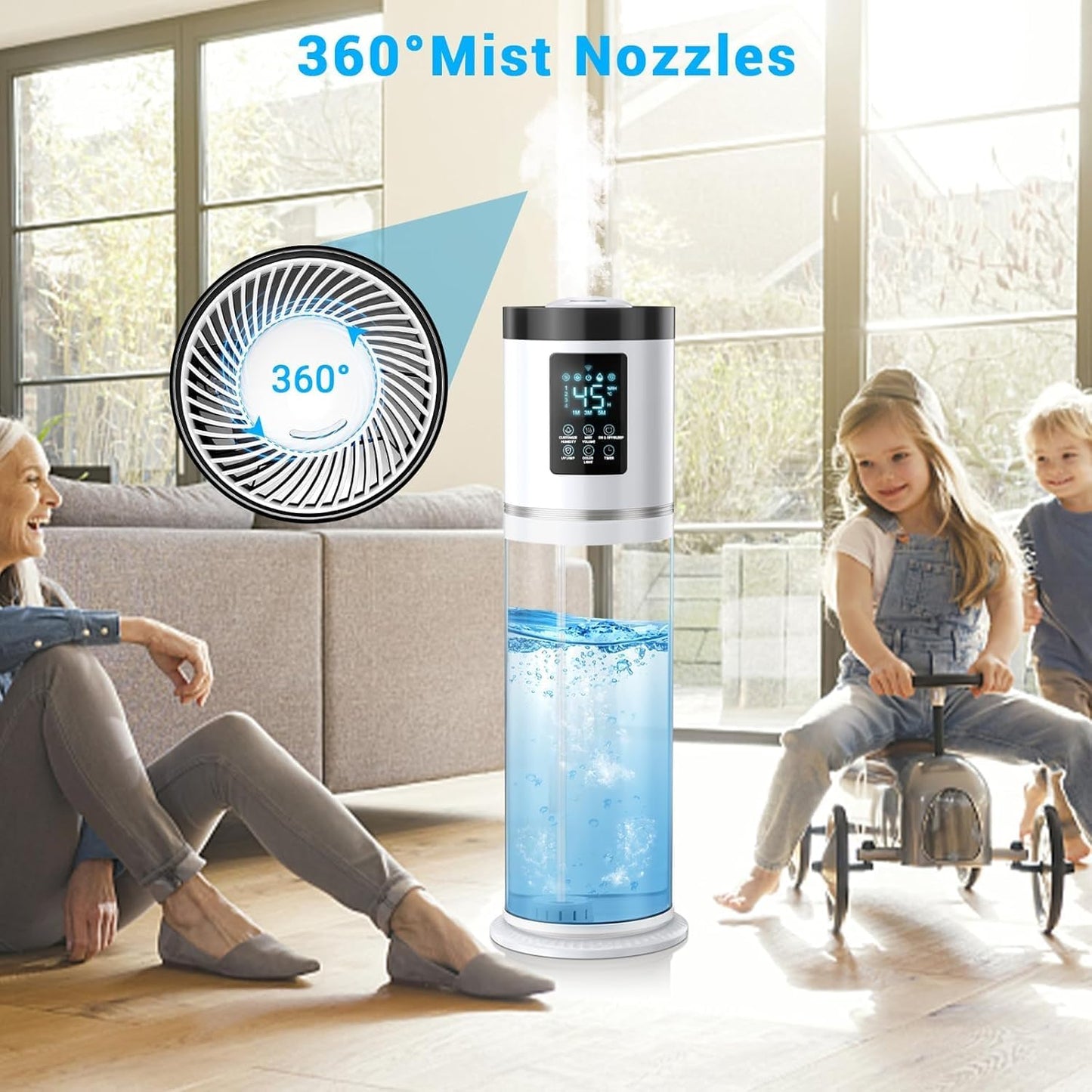 8L/2.1Gal Humidifiers for Bedroom Large Room with Clear Tank, 7-Color Light, 36dB Ultrasonic Cool Mist Humidifiers with Humidistat, Essential Oil Tray Top Fill Humidifier for Home Bedroom Office