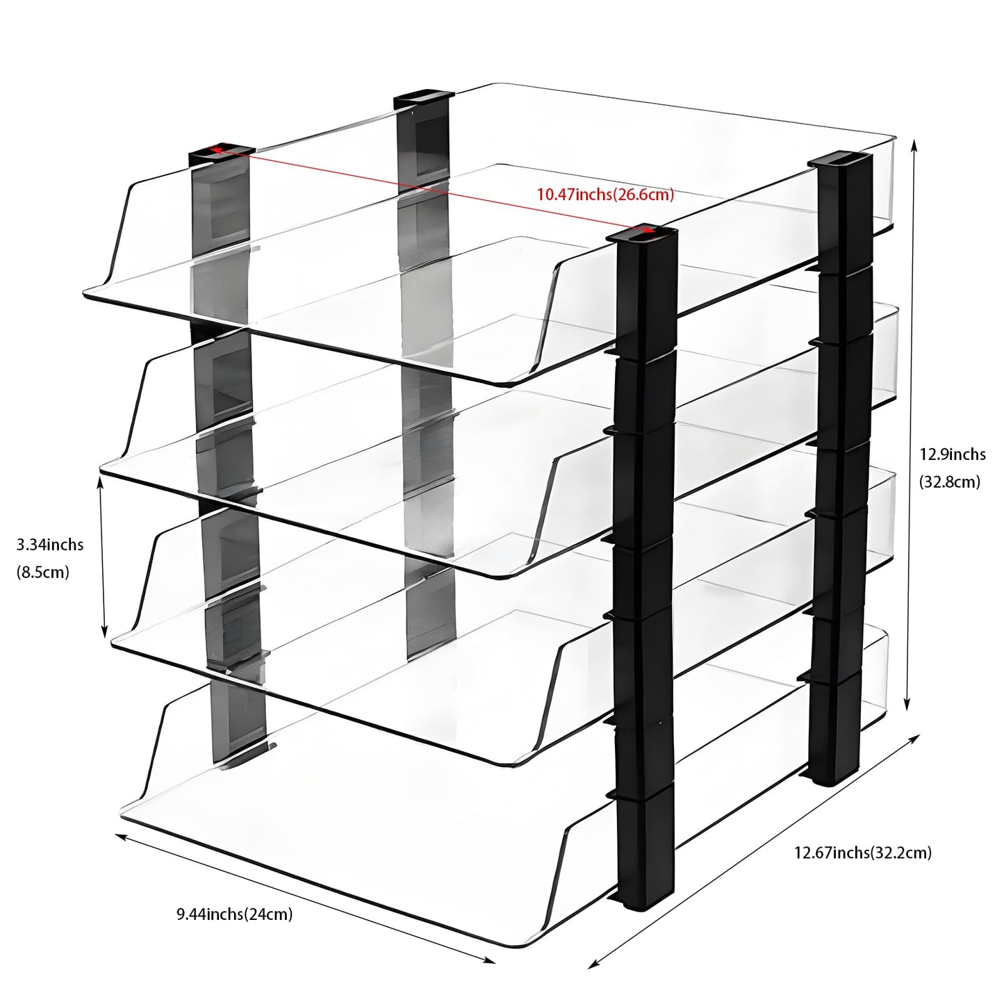 RHONZHAO Clear 4-Tier Stackable Paper Tray Organizer for Letter/A4 Files, Desktop Document Sorter, Transparent Office Desk Storage (4 - Tier Clear)