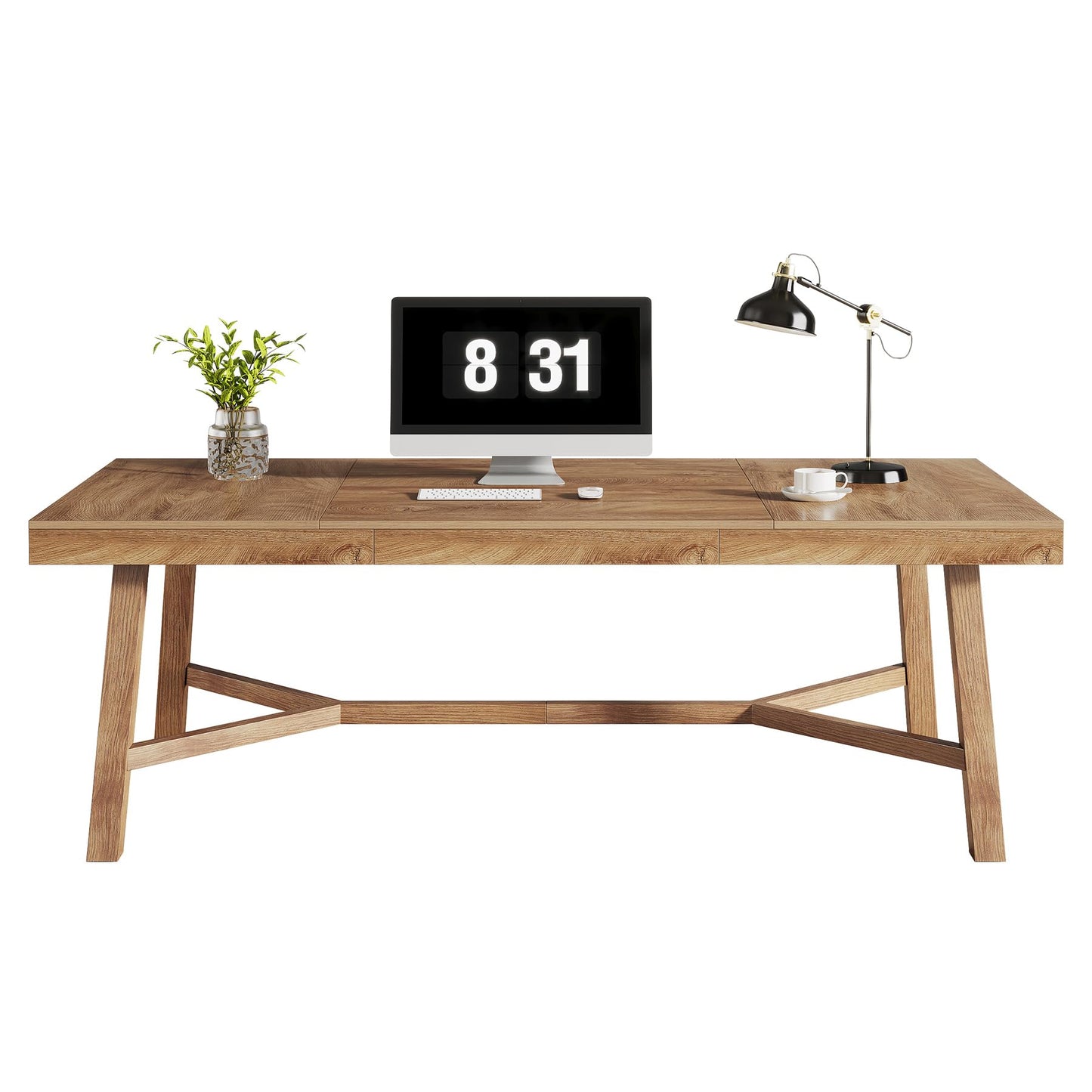 Tribesigns 71-Inch Executive Desk, Farmhouse Office Computer Desk with Sturdy Leg Structure, Rectangular Writing Table Business Furniture for Home Office, Natural